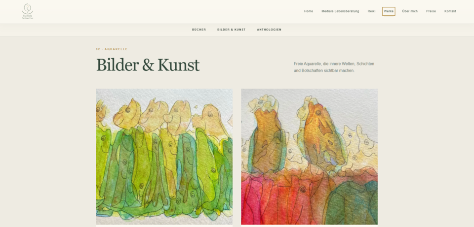 Neue Aquarellseite mit farbigen Werken von Daniela Selina Fux