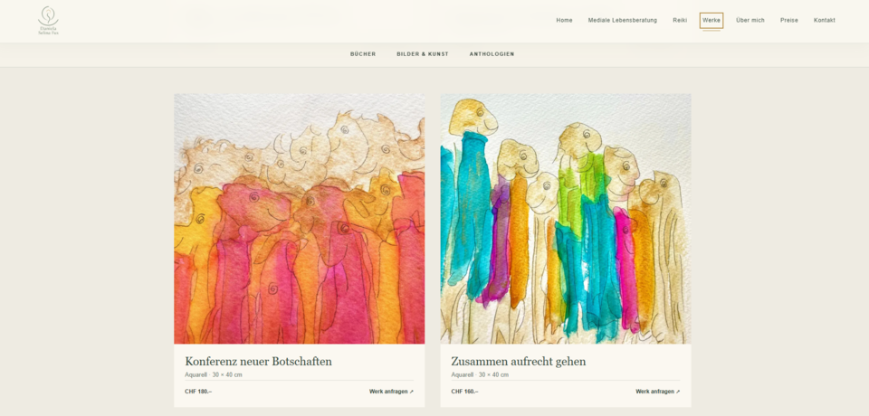 Neue Werkansicht mit Aquarellen und Anfragefunktion
