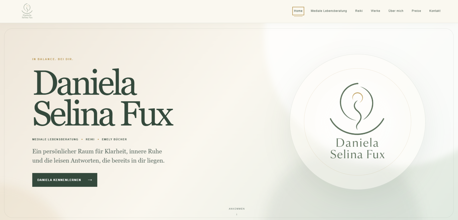 Neue Startseite von Daniela Selina Fux mit ruhiger Typografie und dem neuen Markenauftritt