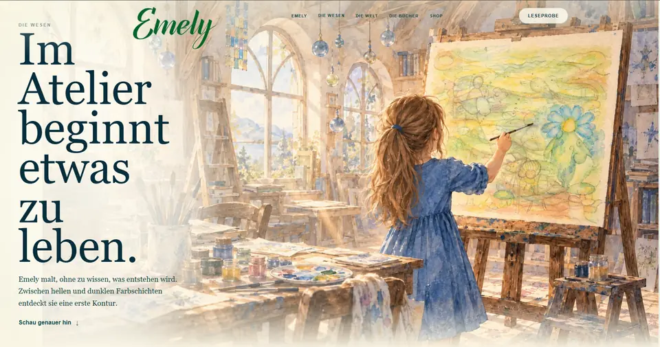 Emely im Atelier auf der Seite Die Wesen