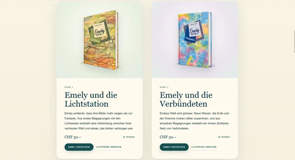 Individuell gestalteter Buchshop von Emelys Welt mit beiden Bänden